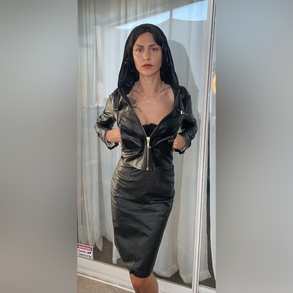 Rare Y2K juicy couture BUTTERY leather hooded jacket shrunken sleek catwoman - Picture 2 of 12